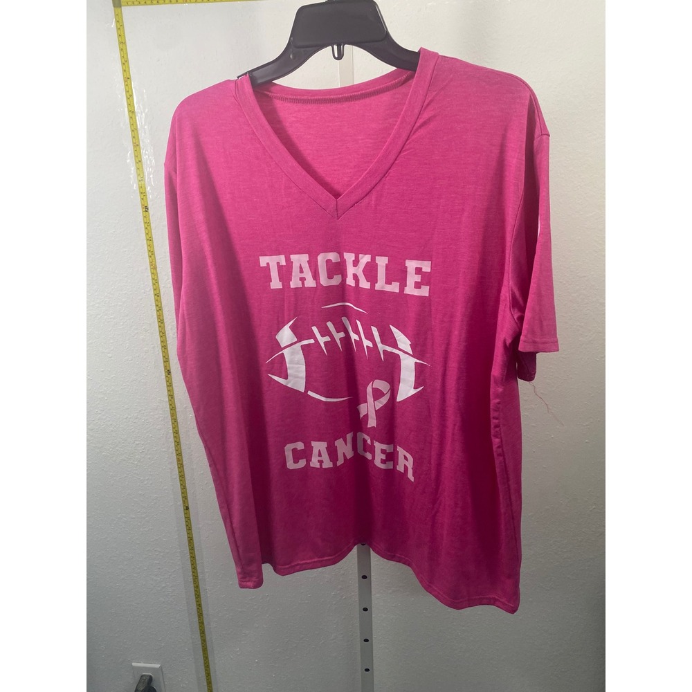 Tackle Cancer Breast Cancer‎ Awareness Pink Football V-Neck Graphic T-Shirt XL